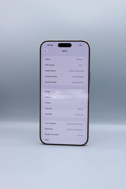 iPhone 16 Pro Max, 256GB, Baterie 97%, Cicluri 268, Desert Titanium