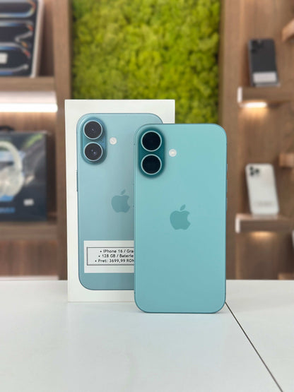 iPhone 16 , 128 GB , Baterie 100% , 0 Cicluri, Teal