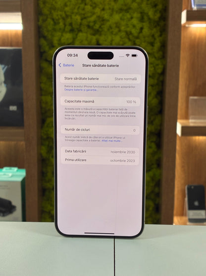 iPhone 15 Pro Max, 256GB, Baterie 100%,0 Cicluri,Baterie schimbata, Natural Titanium