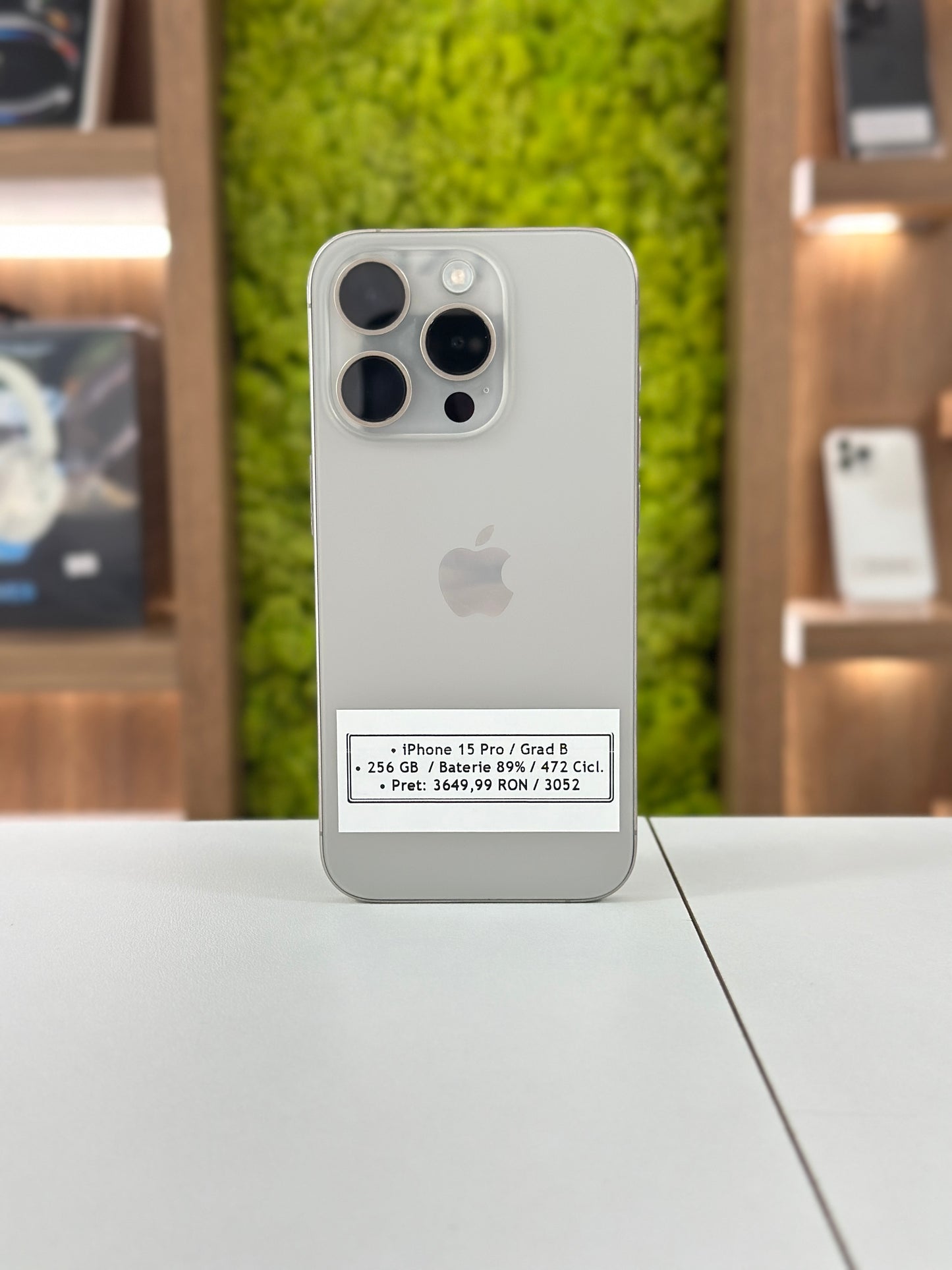 iPhone 15 Pro, 256 GB, Baterie 89%, 472 Cicluri, Natural Titanium