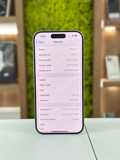 iPhone 15 Pro, 256 GB, Baterie 89%, 472 Cicluri, Natural Titanium
