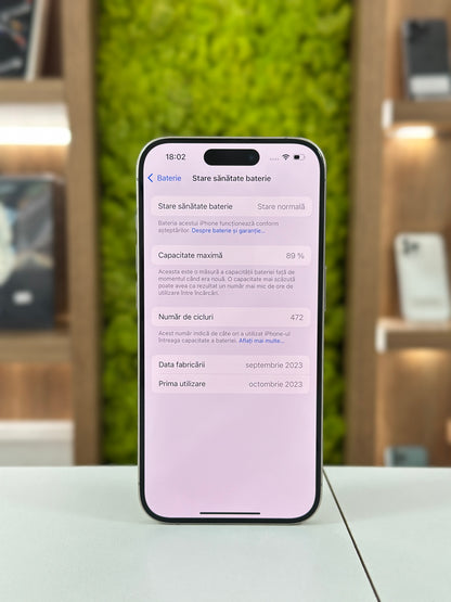 iPhone 15 Pro, 256 GB, Baterie 89%, 472 Cicluri, Natural Titanium