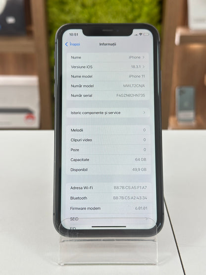 iPhone 11, 64 GB, Baterie 74%, Black