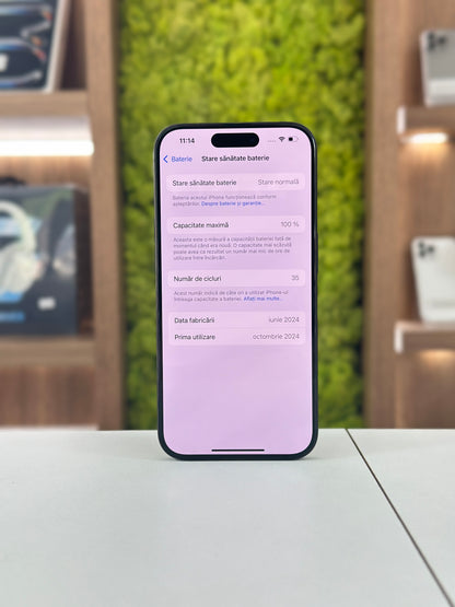 iPhone 15 Pro, 128 GB, Baterie 100%, 35 Cicluri, Negru