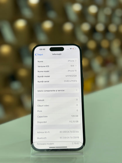 iPhone 15, 128GB, Baterie 100% , 0 cicluri, Black