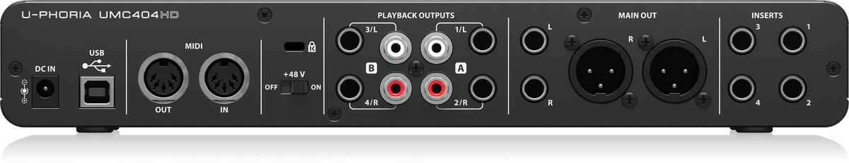 Behringer UMC404HD panou spate cu conectori