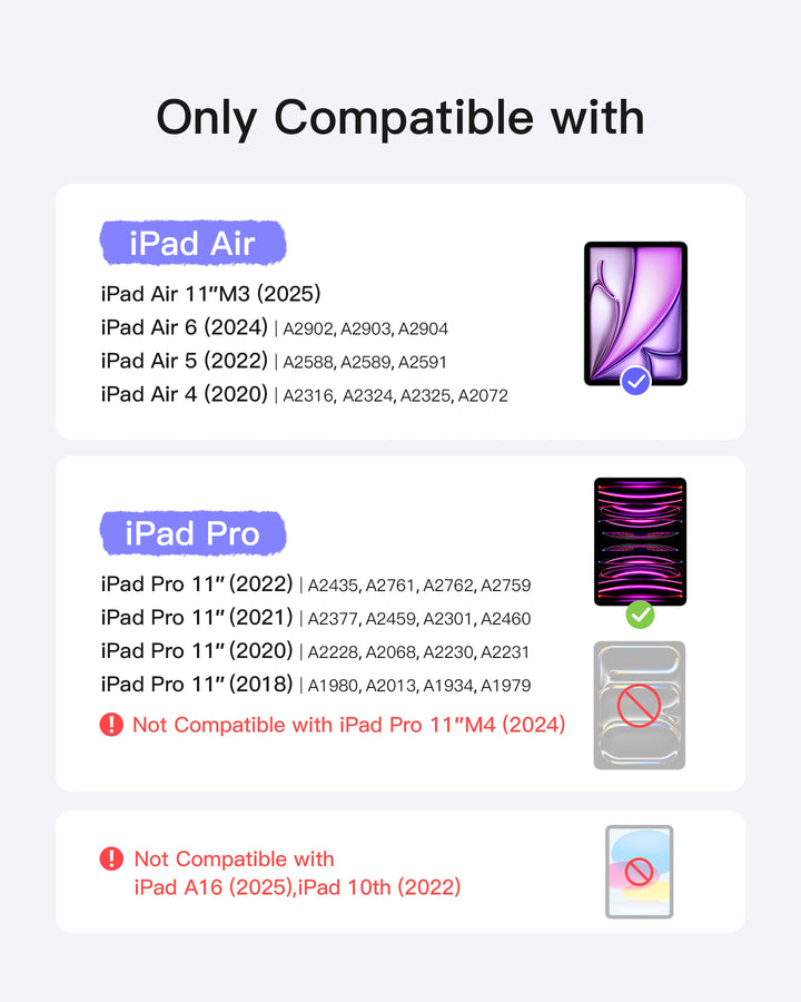 Tastatura detașabilă Bluetooth pentru iPad Air 11" M3/M2 (2025/2024), iPad Air 7/6/5/4, iPad Pro 11" 4/3/2/1 Gen, Negru