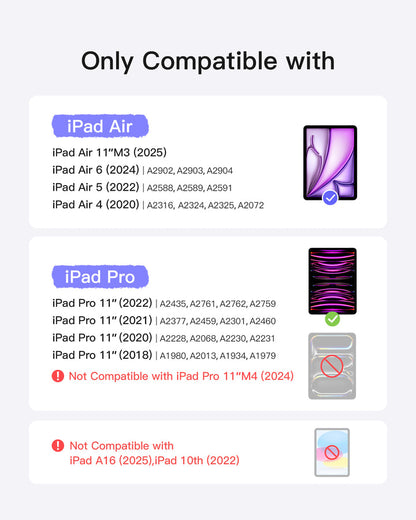 Tastatura detașabilă Bluetooth pentru iPad Air 11" M3/M2 (2025/2024), iPad Air 7/6/5/4, iPad Pro 11" 4/3/2/1 Gen, Negru