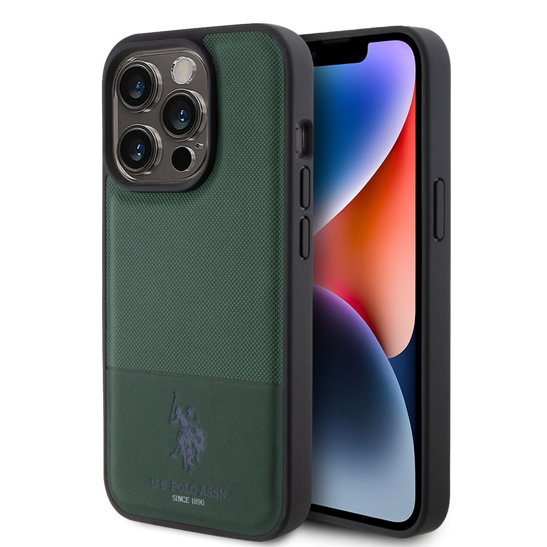 Husa U.S. Polo PU Leather pentru iPhone 15 Pro Max, Verde