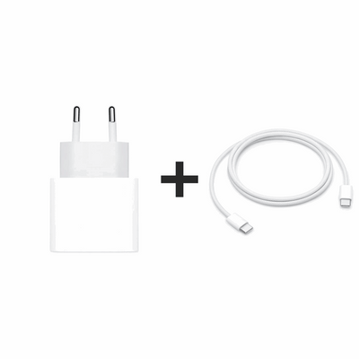 Set: Incarcator priza Apple, USB Type C, 20W, White + Cablu de date Apple (1m)