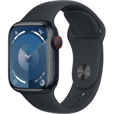 Apple Watch Series 9, GPS + Cellular, 41mm, Midnight Aluminium Case, Midnight Sport Band - M/L