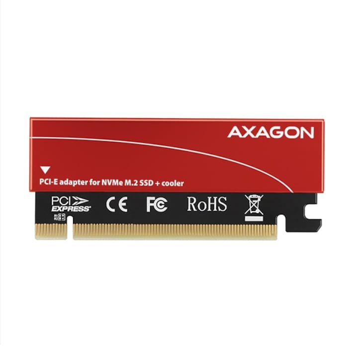 FIXLY l  Axagon Adaptor PCI-E x4 Axagon PCEM2-S, adaptor la 1x M.2 NVMe SSD, M.2 2230/2242/2260/2280, Cooler pasiv, Roșu