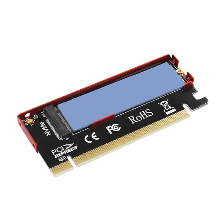 FIXLY l  Axagon Adaptor PCI-E x4 Axagon PCEM2-S, adaptor la 1x M.2 NVMe SSD, M.2 2230/2242/2260/2280, Cooler pasiv, Roșu