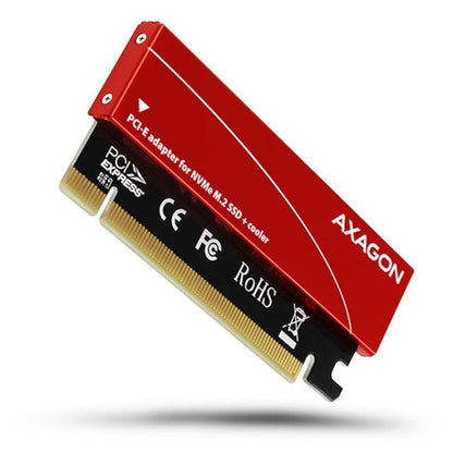 FIXLY l  Axagon Adaptor PCI-E x4 Axagon PCEM2-S, adaptor la 1x M.2 NVMe SSD, M.2 2230/2242/2260/2280, Cooler pasiv, Roșu