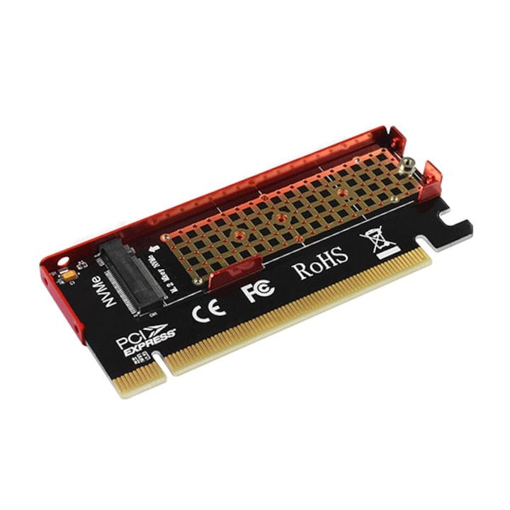 FIXLY l  Axagon Adaptor PCI-E x4 Axagon PCEM2-S, adaptor la 1x M.2 NVMe SSD, M.2 2230/2242/2260/2280, Cooler pasiv, Roșu