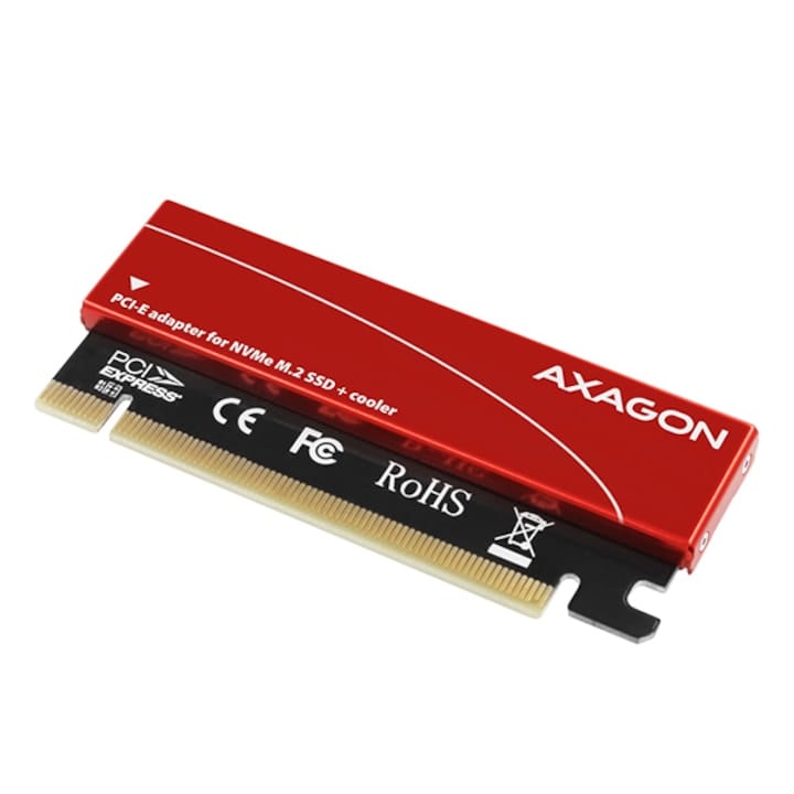 FIXLY l  Axagon Adaptor PCI-E x4 Axagon PCEM2-S, adaptor la 1x M.2 NVMe SSD, M.2 2230/2242/2260/2280, Cooler pasiv, Roșu