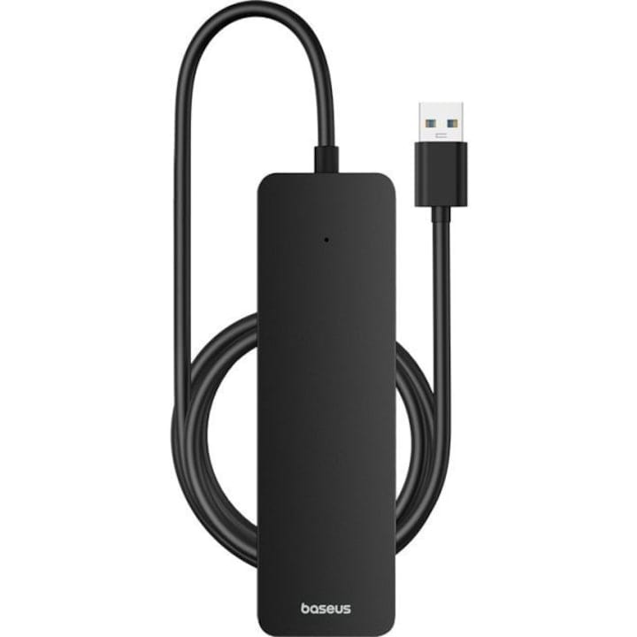 Adaptor USB Baseus UltraJoy 4-in-1 Lite, USB-A la 4xUSB-A 3.0, 5Gbps, cu cablu de 100cm, Negru.