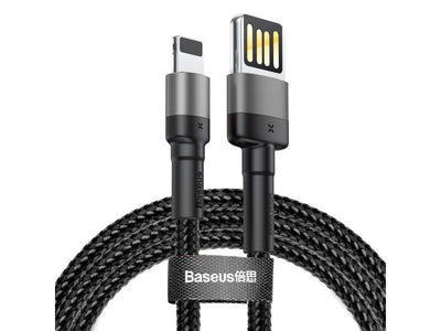 Baseus - Cablu de date Cafule Ediție Specială (CALKLF-GG1) - USB la Lightning, 480Mbps, 2.4A, 1m - Gri / Negru