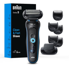 FIXLY l  Braun Aparat de barbierit electric Braun Seria 5 5120s, umed si uscat, mod Turbo, trimmer pentru barba, albastru, Proiectat in Germania