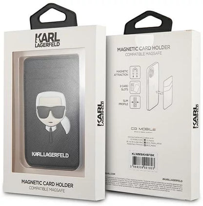 Portofel Slot pentru carduri portofel Karl Lagerfeld Saffiano Karl`s Head MagSafe negru
