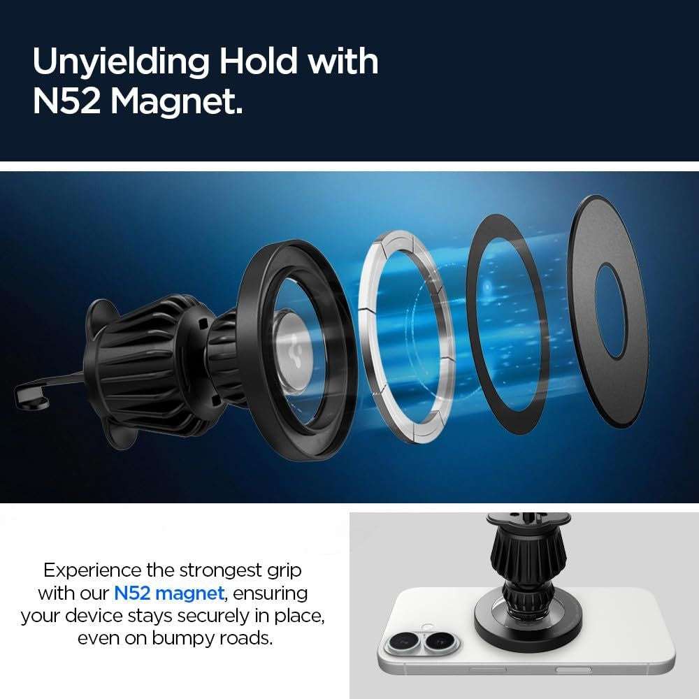 Suport auto magnetic Spigen MFT13 MagSafe pentru bord și orificii de ventilație, negru