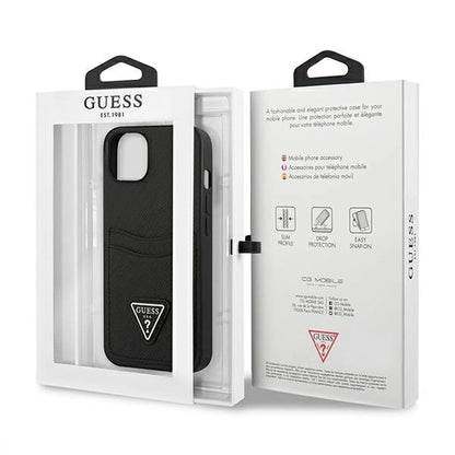Husa Guess SaffianoTriangle Logo Cardslot pentru iPhone 13 mini, Negru