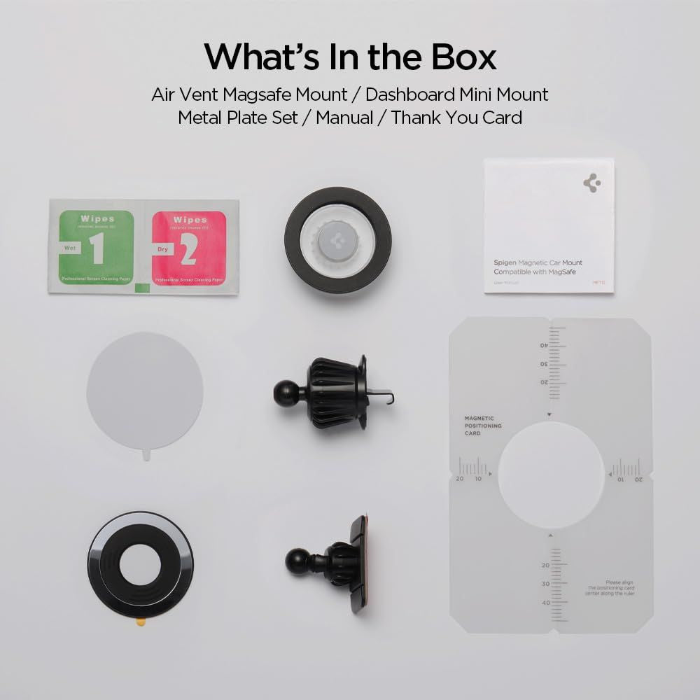 Suport auto magnetic Spigen MFT13 MagSafe pentru bord și orificii de ventilație, negru