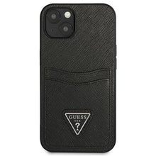 Husa Guess SaffianoTriangle Logo Cardslot pentru iPhone 13 mini, Negru