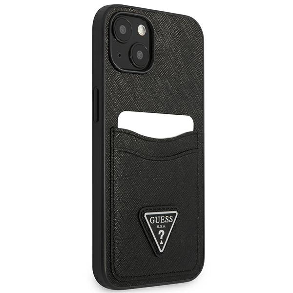 Husa Guess SaffianoTriangle Logo Cardslot pentru iPhone 13 mini, Negru
