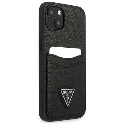 Husa Guess SaffianoTriangle Logo Cardslot pentru iPhone 13 mini, Negru