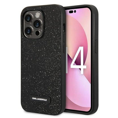Husa Karl Lagerfeld  Glitter Plaque Logo pentru iPhone 14 Pro, Negru