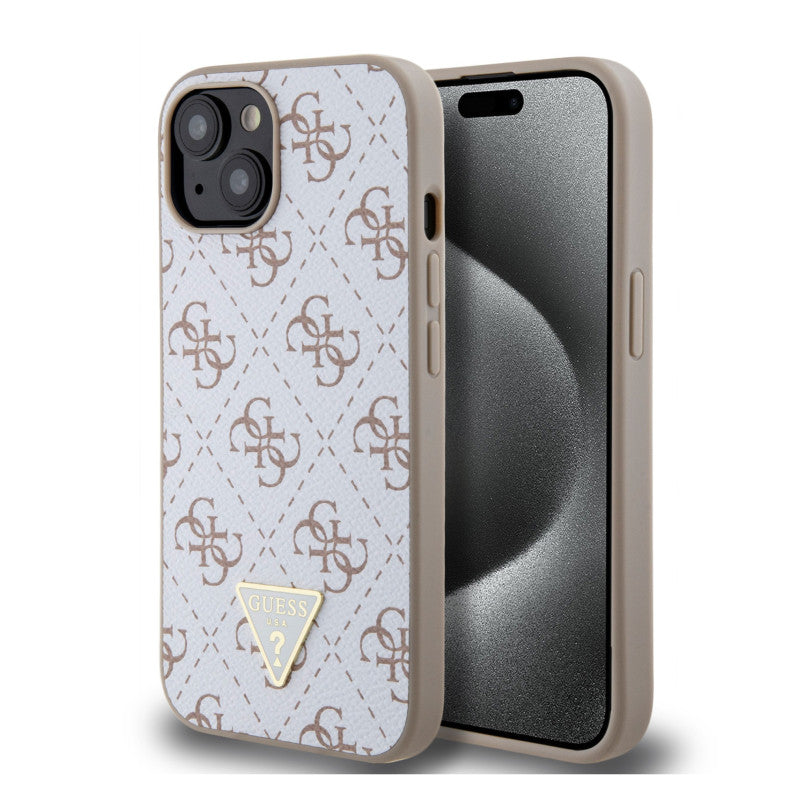 Husa Guess iPhone 15 6.1" white hardcase 4G Triangle Metal Logo