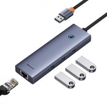 Hub USB cu 3 x USB 3.0, RJ45 - Seria Baseus UltraJoy - Gri Spațial