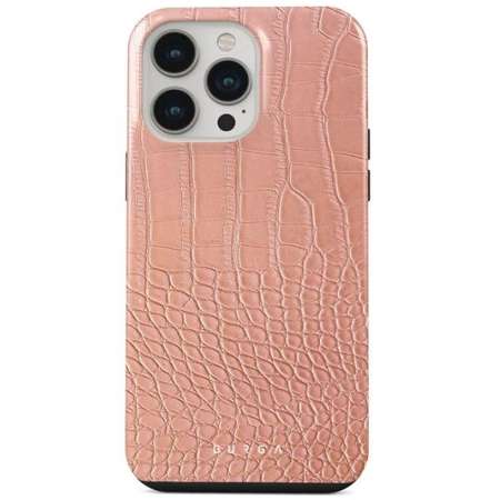 Husa Burga Dual Layer Pink Croco pentru iPhone 14 Pro Max, Roz
