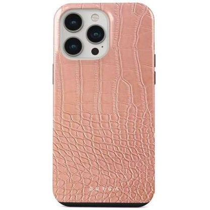 Husa Burga Dual Layer Pink Croco pentru iPhone 14 Pro Max, Roz