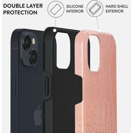Husa Burga Dual Layer Pink Croco pentru iPhone 14 Pro Max, Roz