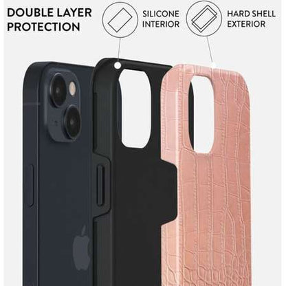 Husa Burga Dual Layer Pink Croco pentru iPhone 14 Pro Max, Roz