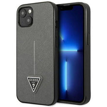 Husa Guess Saffiano Triangle Logo pentru iPhone 13 mini, Silver