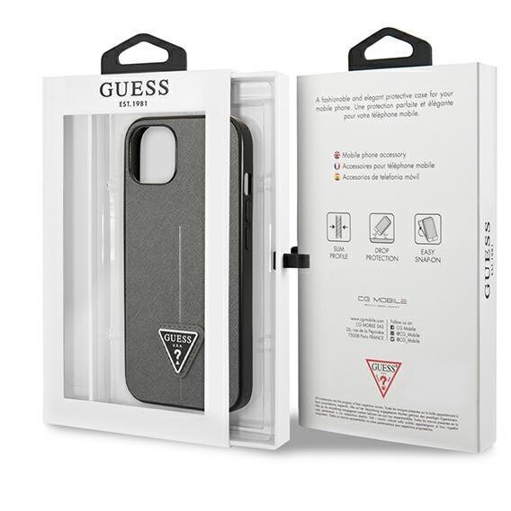 Husa Guess Saffiano Triangle Logo pentru iPhone 13 mini, Silver
