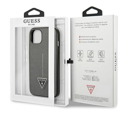 Husa Guess Saffiano Triangle Logo pentru iPhone 13 mini, Silver