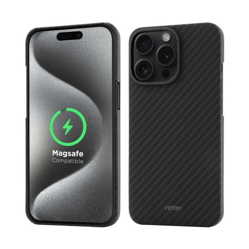 Husa Vetter iPhone 15 Pro, Clip-On Compatibil MagSafe, made from Aramid Fiber, Kevlar, Negru