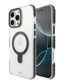 Husa Vetter iPhone 16 Pro Max, Clip-On Crystal Compatibil MagSafe, with foldable stand, Transparent cu Negru