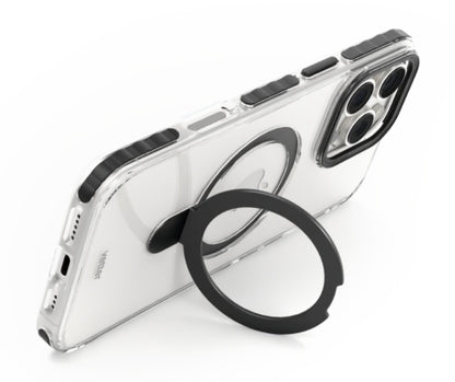 Husa Vetter iPhone 16 Pro Max, Clip-On Crystal Compatibil MagSafe, with foldable stand, Transparent cu Negru