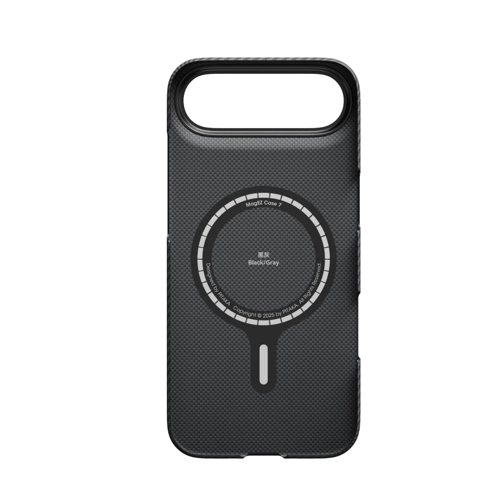 Husa MagEZ 7 Pitaka iPhone 17, Aramida 600D, Negru/Gri, PitaTap™, MagSafe, Ultra Slim