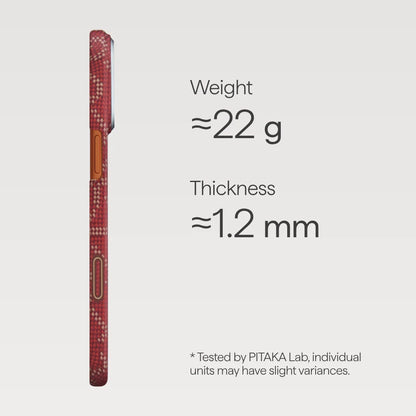 Husa MagEZ 7 Pitaka iPhone 17 Pro, Aramida 600D, Monogram, Gold Red, PitaTap™, MagSafe, Ultra Slim