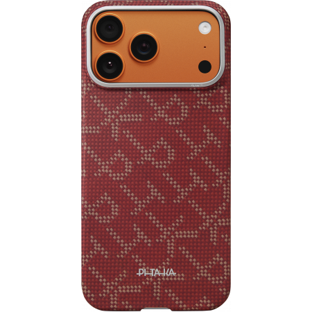 Husa MagEZ 7 Pitaka iPhone 17 Pro, Aramida 600D, Monogram, Gold Red, PitaTap™, MagSafe, Ultra Slim