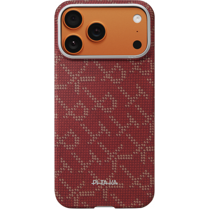 Husa MagEZ 7 Pitaka iPhone 17 Pro, Aramida 600D, Monogram, Gold Red, PitaTap™, MagSafe, Ultra Slim