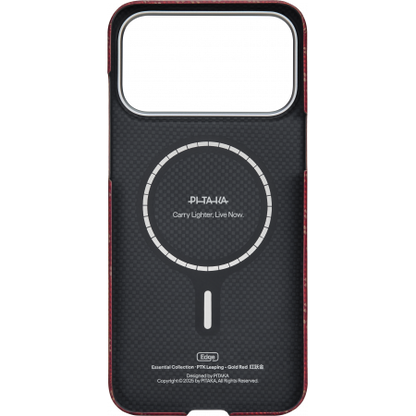 Husa MagEZ 7 Pitaka iPhone 17 Pro, Aramida 600D, Monogram, Gold Red, PitaTap™, MagSafe, Ultra Slim
