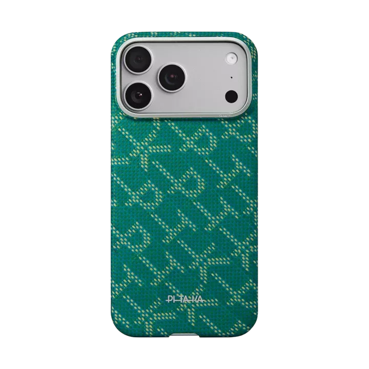 Husa Pitaka pentru iPhone 17 Pro, Ultra-Slim, PitaTap™, Monogram-Gold/Green