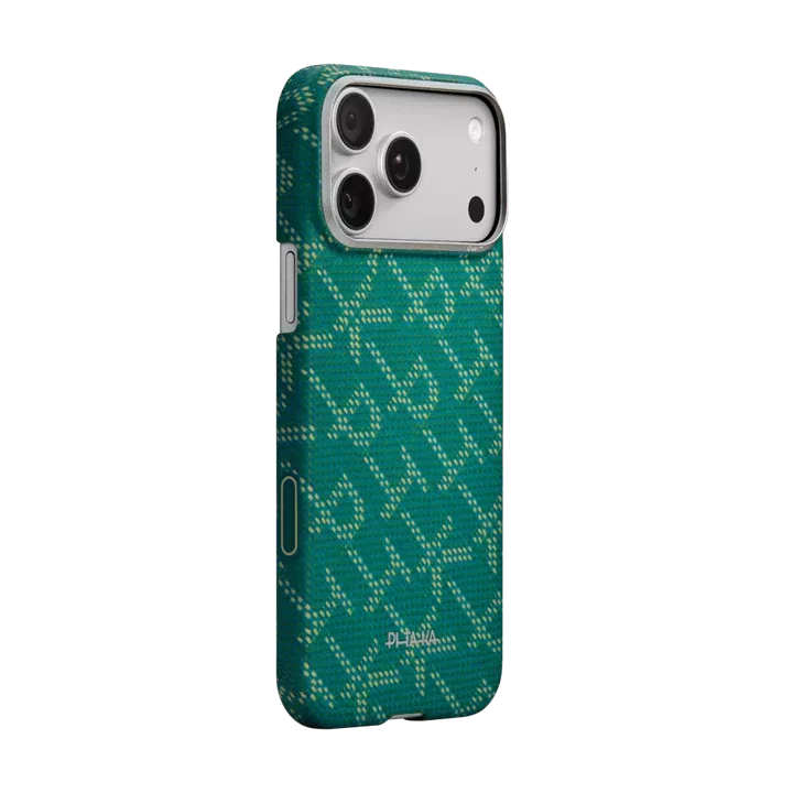 Husa Pitaka pentru iPhone 17 Pro, Ultra-Slim, PitaTap™, Monogram-Gold/Green